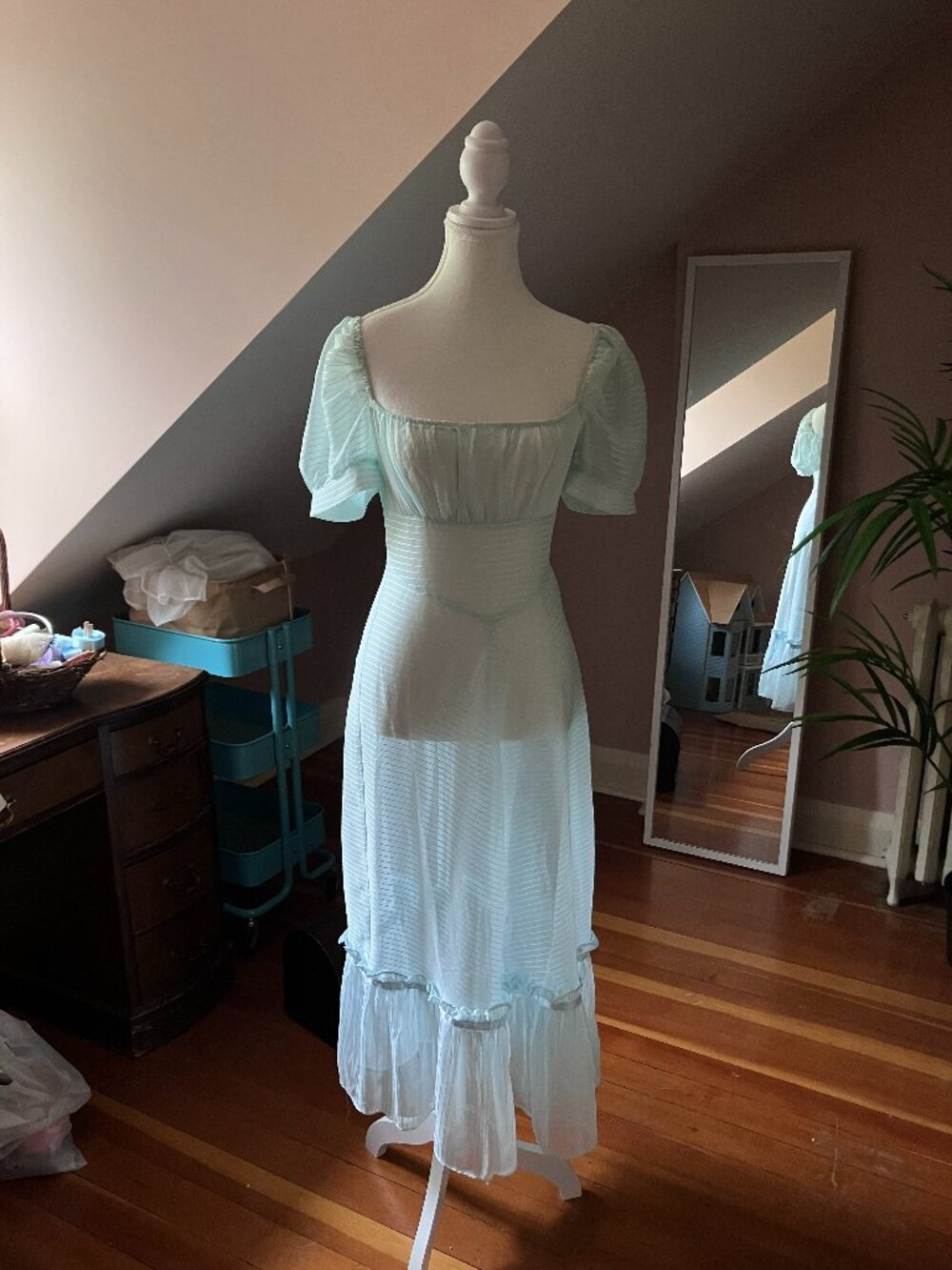Teal Urban Outfitters regency style short puffy sleeve gown sheer over dress